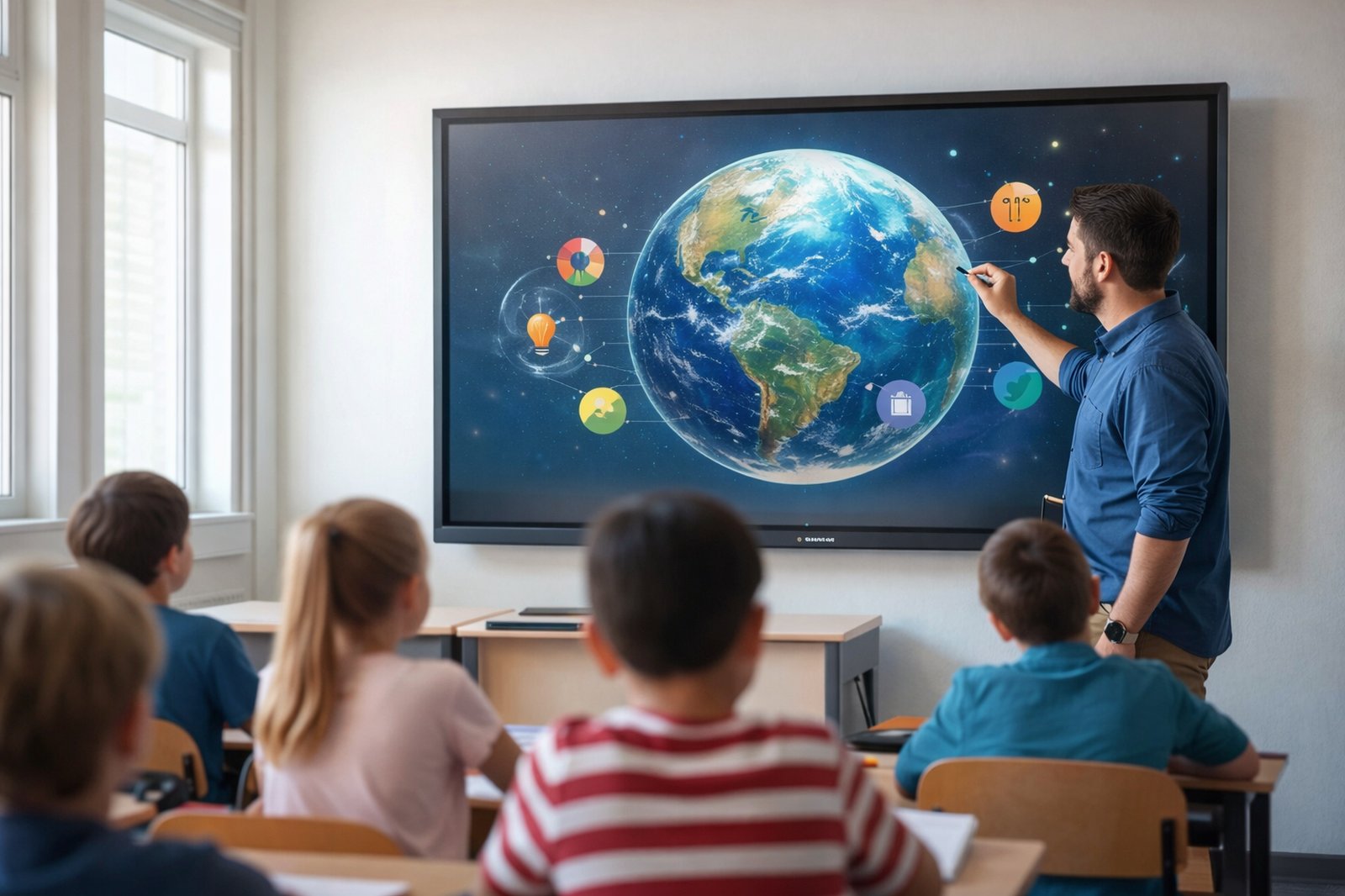 monitor interaktywny w nowoczesnej sali lekcyjnej w szkole